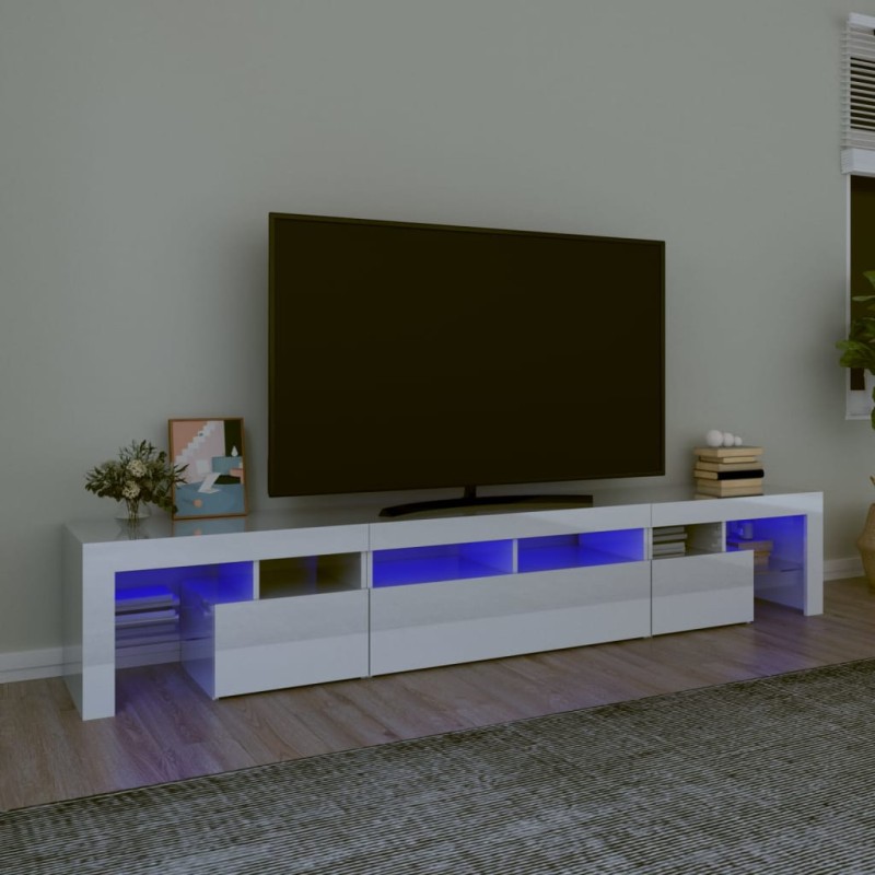 vidaXL Mobile Porta TV con Luci LED Bianco Lucido 230x36,5x40 cm vidaXL Mobile Porta TV con Luci LED Bianco Lucido 230x36,5x40 cm