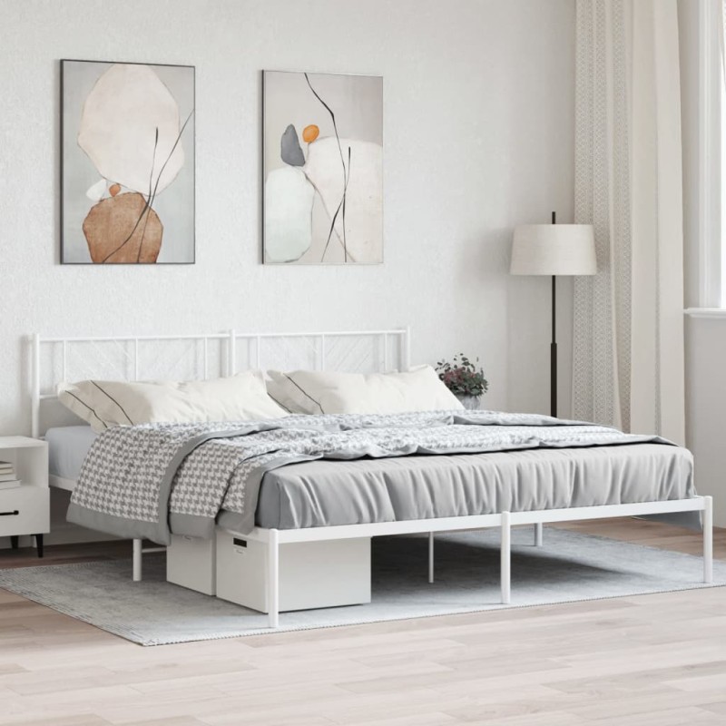 vidaXL Giroletto con Testiera Metallo Bianco 193x203 cm vidaXL Giroletto con Testiera Metallo Bianco 193x203 cm