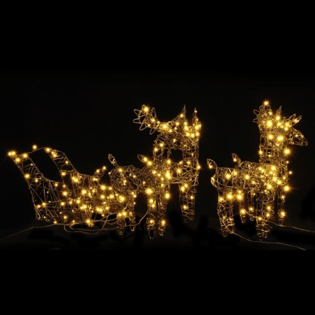 vidaXL Decorazione Natalizia Renne e Slitte 240LED Bianco Caldo Rattan