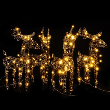 vidaXL Decorazioni di Natale 4 pz Renne 160 LED Bianco Caldo in Rattan
