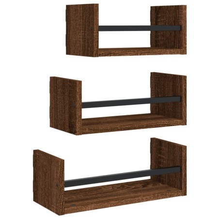 vidaXL Set Mensole Parete con Aste 3pz Rovere Marrone in Multistrato
