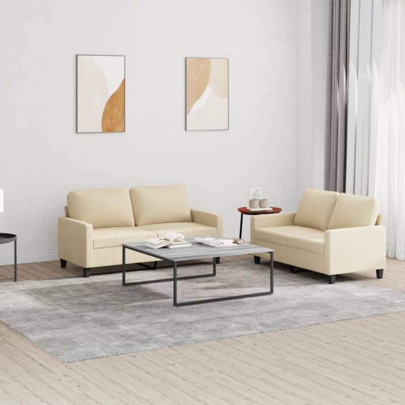 vidaXL Set di Divani 2 pz con Cuscini Crema in Tessuto vidaXL Set di Divani 2 pz con Cuscini Crema in Tessuto
