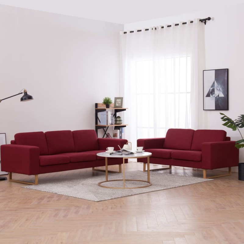 vidaXL Set Divani 2 pz in Tessuto Rosso Vino vidaXL Set Divani 2 pz in Tessuto Rosso Vino