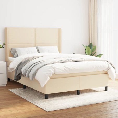 vidaXL Giroletto a Molle con Materasso Crema 140x19 cm in Tessuto