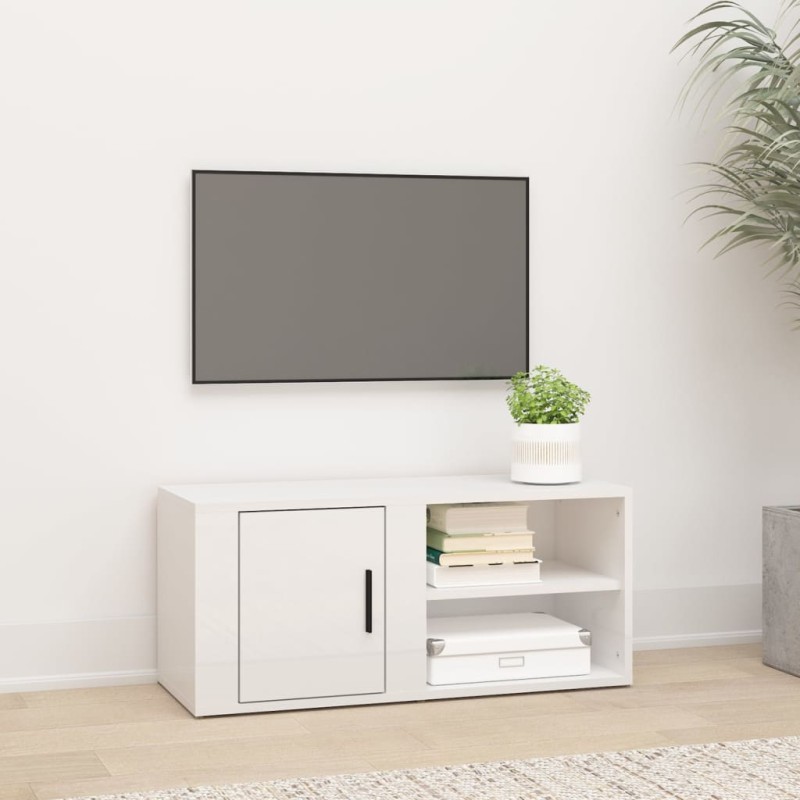 Mobile Porta TV Bianco Lucido 80x31,5x36 cm Legno Multistrato Mobile Porta TV Bianco Lucido 80x31,5x36 cm Legno Multistrato