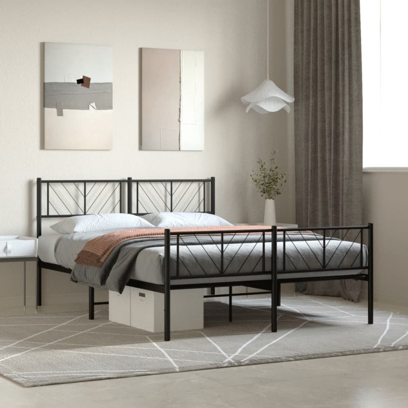 vidaXL Giroletto con Testiera e Pediera Metallo Nero 120x190 cm vidaXL Giroletto con Testiera e Pediera Metallo Nero 120x190 cm