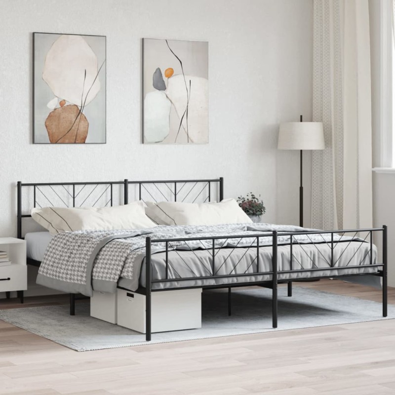 vidaXL Giroletto con Testiera e Pediera Metallo Nero 200x200 cm vidaXL Giroletto con Testiera e Pediera Metallo Nero 200x200 cm