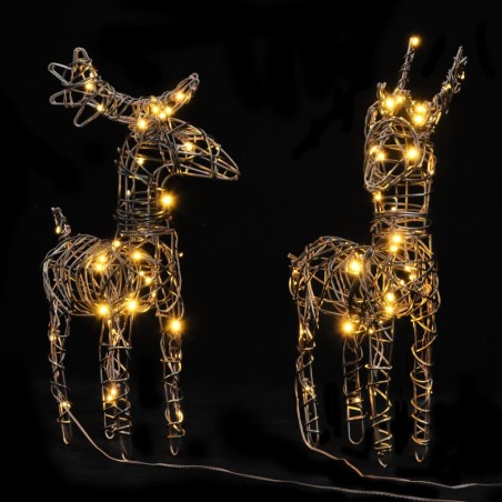 vidaXL Decorazioni di Natale 2 pz Renne 80 LED Bianco Caldo in Rattan