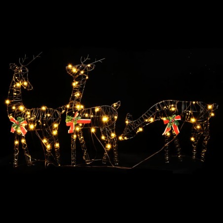 vidaXL Famiglie Renne di Natale 2 pz 180 LED Bianco Caldo in Rattan