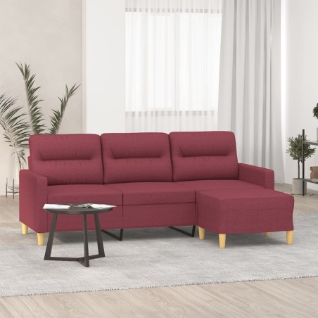 vidaXL Divano a 3 Posti con Poggiapiedi Rosso Vino 180 cm in Tessuto