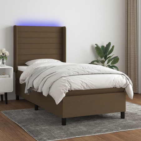 vidaXL Letto a Molle Materasso e LED Marrone Scuro 100x200 cm Tessuto