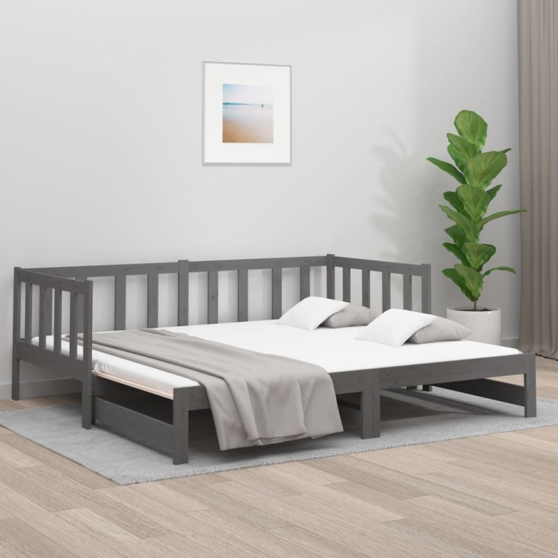 vidaXL Dormeuse Estraibile Grigia 2x(90x190) cm Legno Massello di Pino