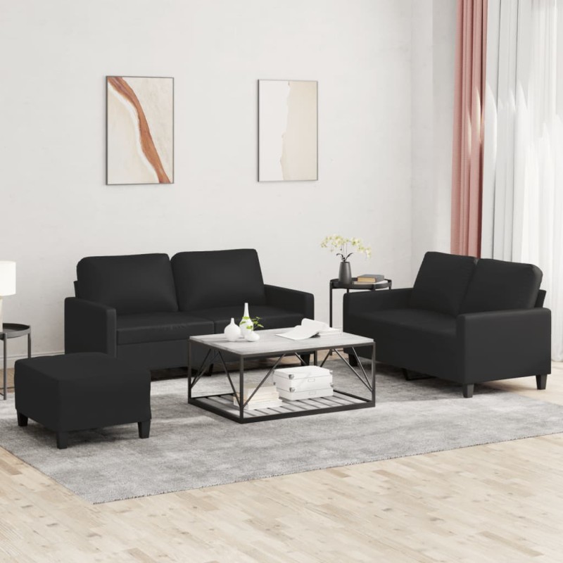 vidaXL Set di Divani 3 pz con Cuscini Nero in Similpelle vidaXL Set di Divani 3 pz con Cuscini Nero in Similpelle