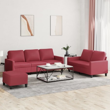 vidaXL Set di Divani 3 pz con Cuscini Rosso Vino in Similpelle