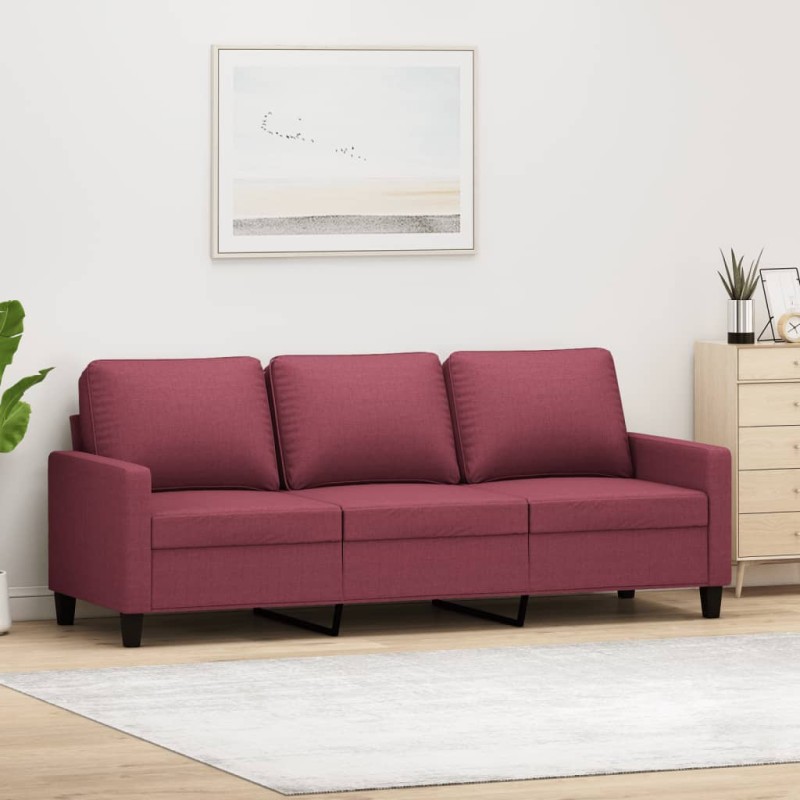 vidaXL Divano a 3 Posti Rosso Vino 180 cm in Tessuto vidaXL Divano a 3 Posti Rosso Vino 180 cm in Tessuto