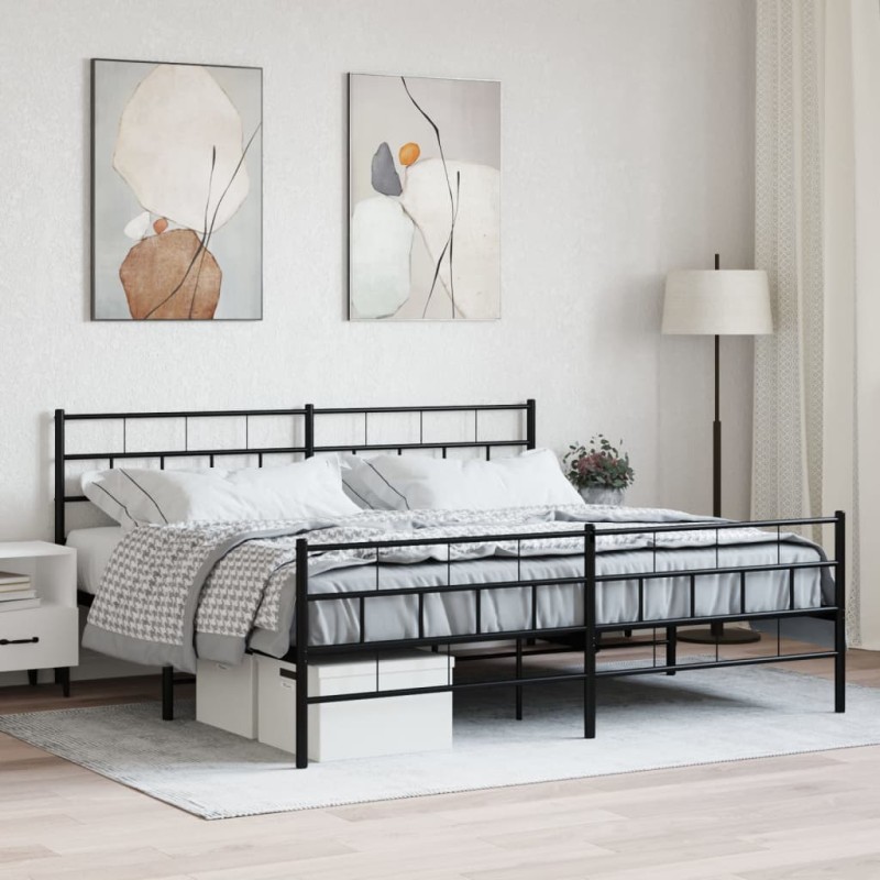 vidaXL Giroletto con Testiera e Pediera Metallo Nero 200x200 cm vidaXL Giroletto con Testiera e Pediera Metallo Nero 200x200 cm
