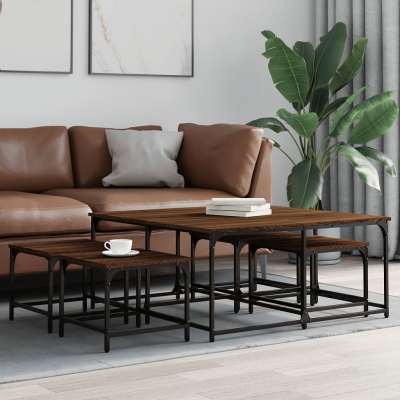 vidaXL Tavolini Impilabili 5 pz Rovere Marrone in Legno Multistrato vidaXL Tavolini Impilabili 5 pz Rovere Marrone in Legno Multistrato