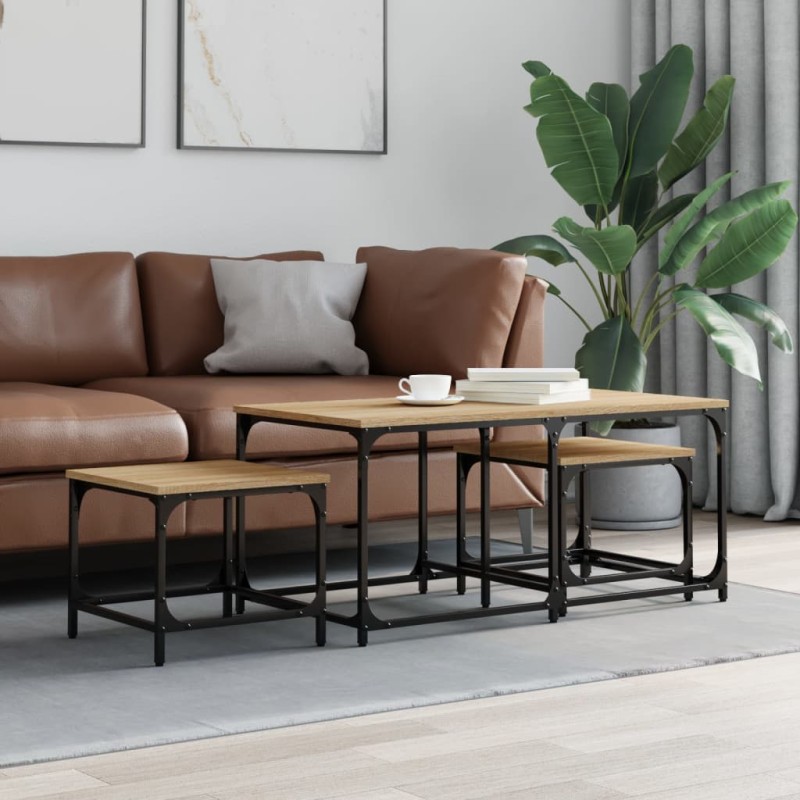 vidaXL Tavolini Impilabili 3 pz Rovere Sonoma in Legno Multistrato vidaXL Tavolini Impilabili 3 pz Rovere Sonoma in Legno Multistrato