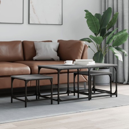 vidaXL Tavolini Salotto Impilabili 3pz Grigio Sonoma Legno Multistrato