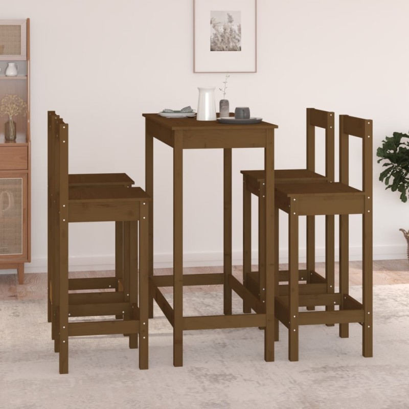 Set da Bar 5 pz Miele in Legno Massello di Pino Set da Bar 5 pz Miele in Legno Massello di Pino