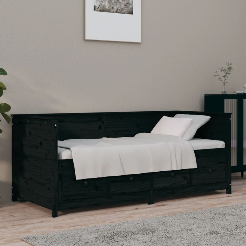 vidaXL Dormeuse Nera 90x190 cm in Legno Massello di Pino vidaXL Dormeuse Nera 90x190 cm in Legno Massello di Pino