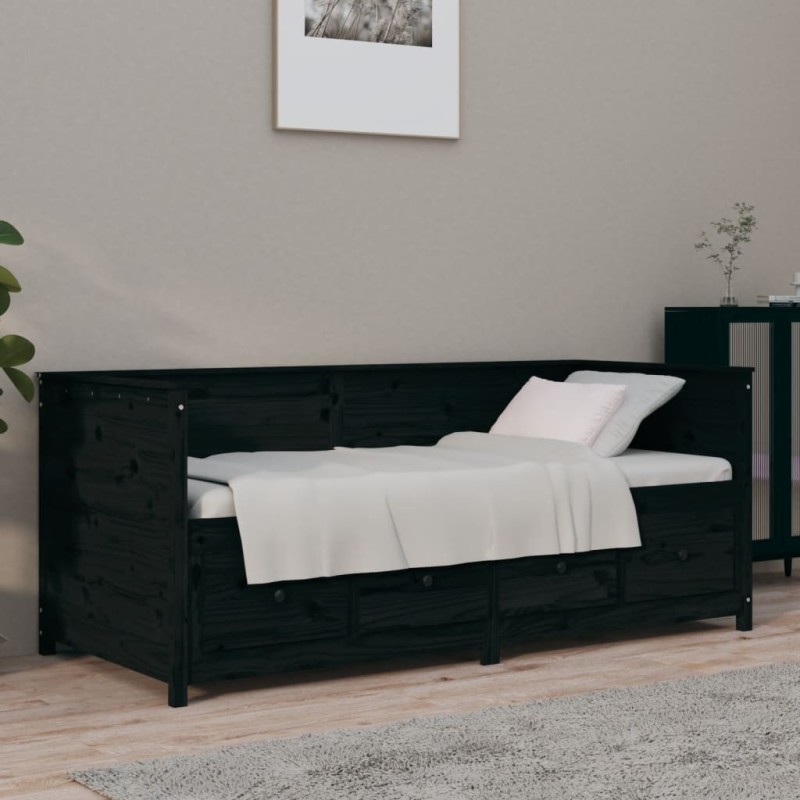 vidaXL Dormeuse Nera 75x190 cm in Legno Massello di Pino vidaXL Dormeuse Nera 75x190 cm in Legno Massello di Pino