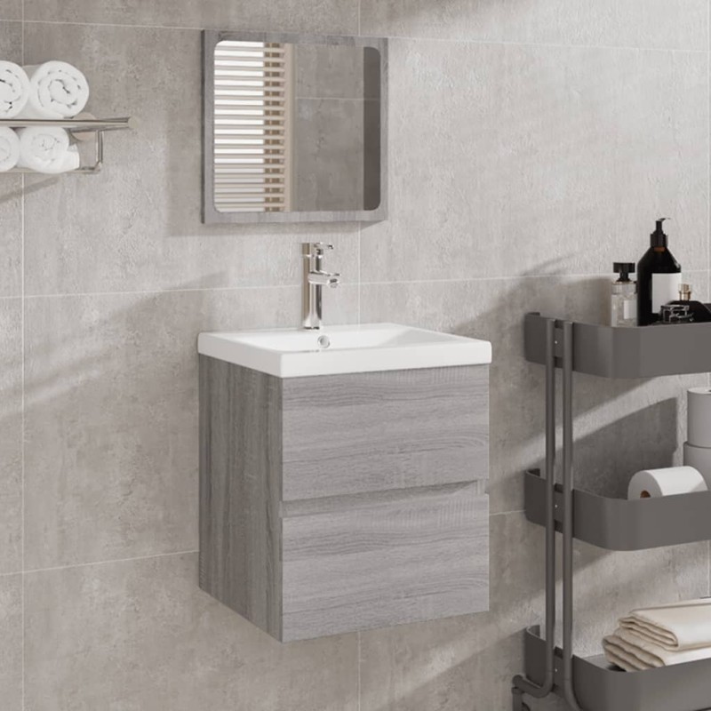 vidaXL Mobile da Bagno con Specchio Grigio Sonoma in Legno Multistrato vidaXL Mobile da Bagno con Specchio Grigio Sonoma in Legno Multistrato