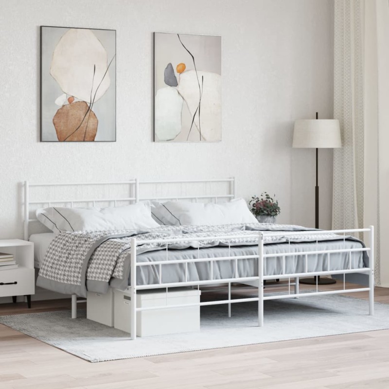 vidaXL Giroletto con Testiera e Pediera Metallo Bianco 200x200 cm vidaXL Giroletto con Testiera e Pediera Metallo Bianco 200x200 cm