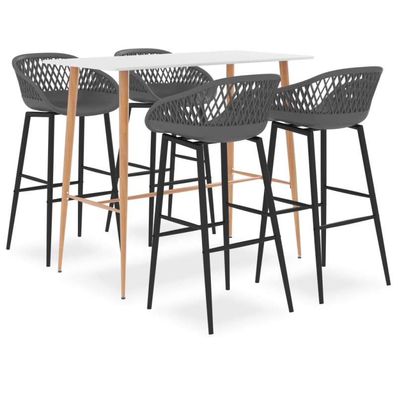 vidaXL Set da Bar 5 pz Bianco e Grigio vidaXL Set da Bar 5 pz Bianco e Grigio