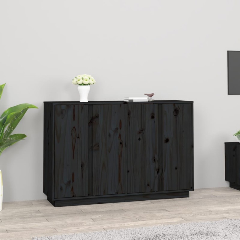 Credenza Nera 120x35x80 cm in Legno Massello di Pino Credenza Nera 120x35x80 cm in Legno Massello di Pino