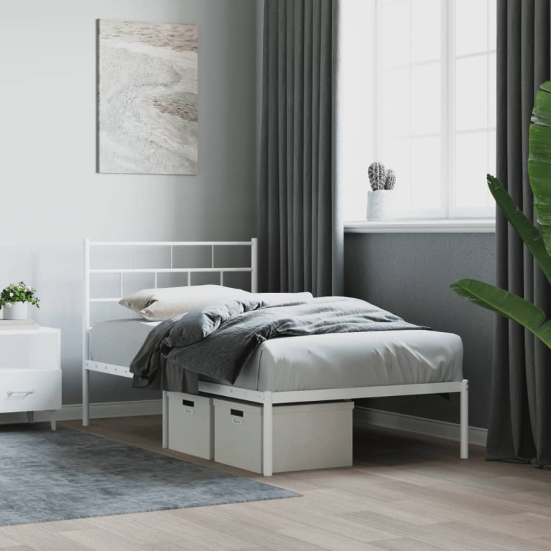 vidaXL Giroletto con Testiera Metallo Bianco 100x190 cm vidaXL Giroletto con Testiera Metallo Bianco 100x190 cm