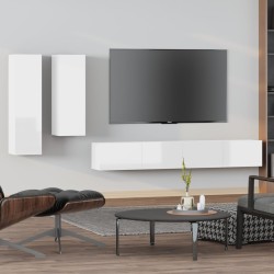 Set di Mobili Porta TV 4 pz Bianco Lucido in Legno Multistrato
