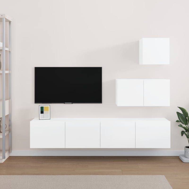 Set di Mobili Porta TV 4 pz Bianco Lucido in Legno Multistrato Set di Mobili Porta TV 4 pz Bianco Lucido in Legno Multistrato