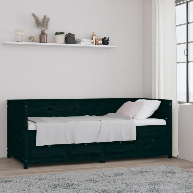 vidaXL Dormeuse Nera 80x200 cm in Legno Massello di Pino vidaXL Dormeuse Nera 80x200 cm in Legno Massello di Pino