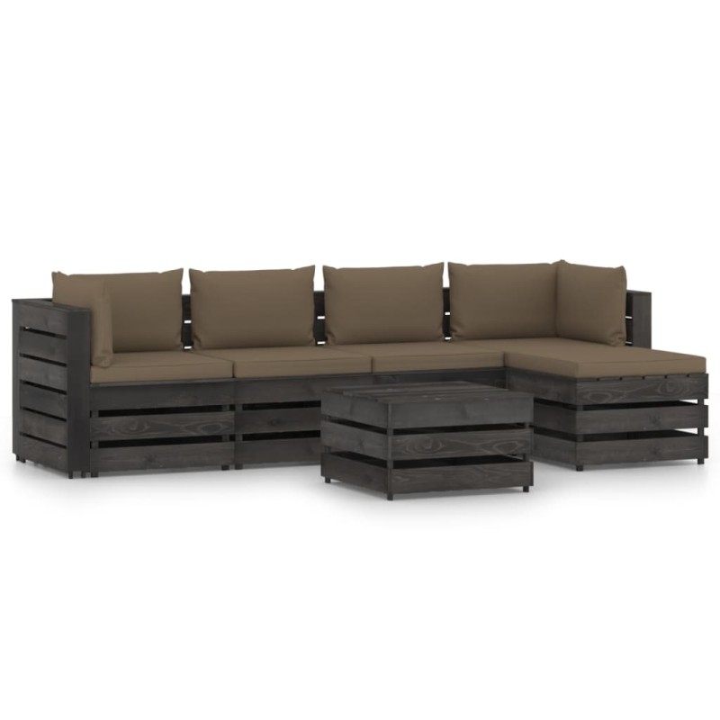 vidaXL Set Divani da Giardino con Cuscini 6 pz Legno Impregnato Grigio vidaXL Set Divani da Giardino con Cuscini 6 pz Legno Impregnato Grigio