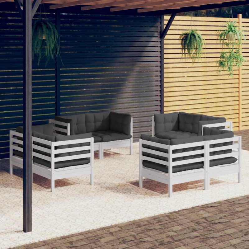 vidaXL Set Divani da Giardino 8 pz e Cuscini Antracite Legno di Pino vidaXL Set Divani da Giardino 8 pz e Cuscini Antracite Legno di Pino