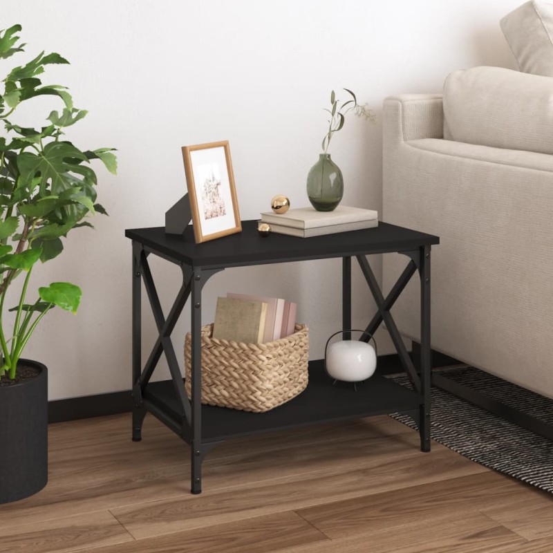 Tavolino Nero 55x38x45 cm in Legno Multistrato Tavolino Nero 55x38x45 cm in Legno Multistrato
