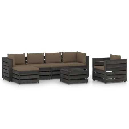 vidaXL Set Divani da Giardino con Cuscini 7 pz Legno Impregnato Grigio