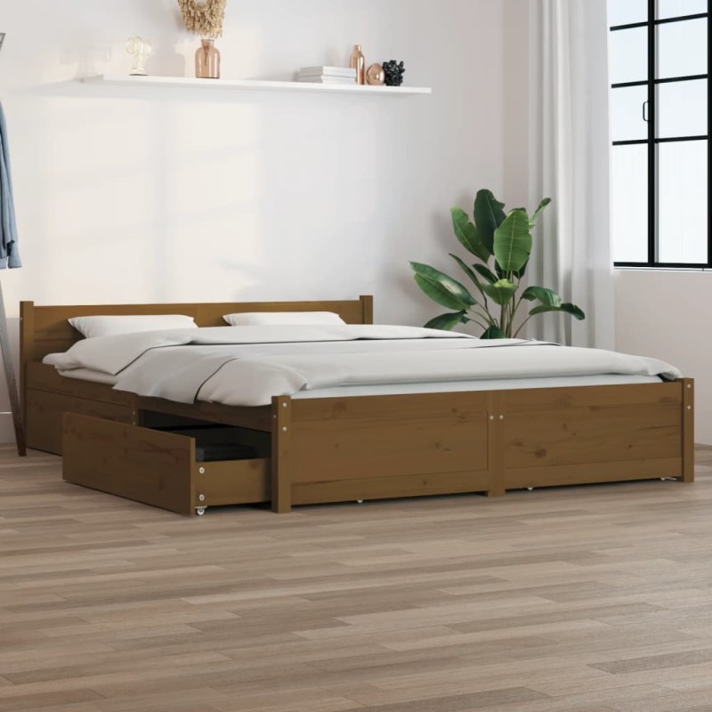 vidaXL Giroletto con Cassetti Miele 140x190 cm vidaXL Giroletto con Cassetti Miele 140x190 cm