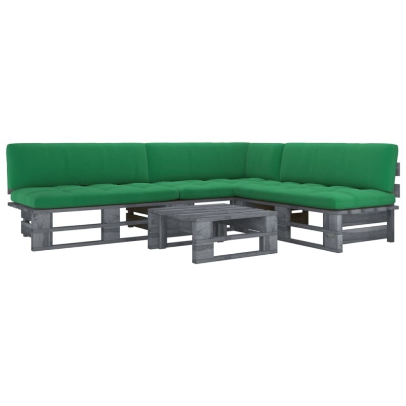 vidaXL Set Divani in Pallet con Cuscini 4 pz in Pino Impregnato Grigio vidaXL Set Divani in Pallet con Cuscini 4 pz in Pino Impregnato Grigio