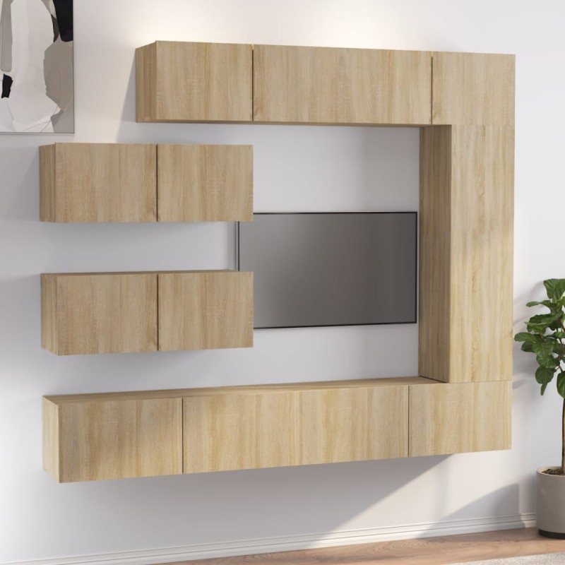 Set di Mobili Porta TV 7 pz Rovere Sonoma in Legno Multistrato Set di Mobili Porta TV 7 pz Rovere Sonoma in Legno Multistrato