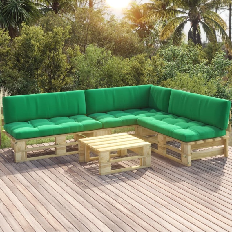 vidaXL Set Divani in Pallet con Cuscini 4 pz in Pino Impregnato Verde vidaXL Set Divani in Pallet con Cuscini 4 pz in Pino Impregnato Verde