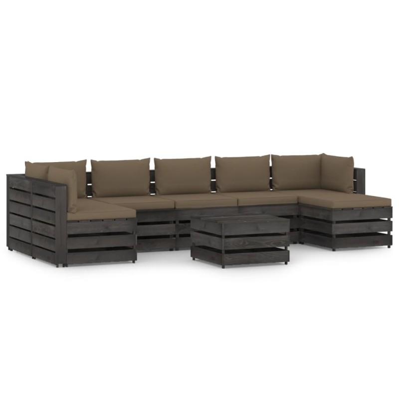 vidaXL Set Divani da Giardino con Cuscini 8 pz Legno Impregnato Grigio vidaXL Set Divani da Giardino con Cuscini 8 pz Legno Impregnato Grigio
