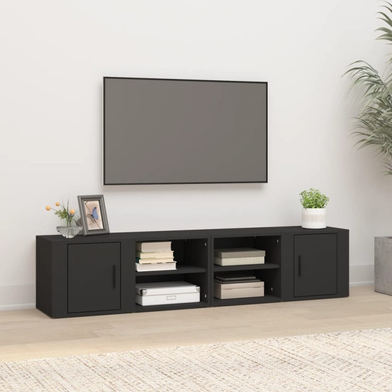 Mobili Porta TV 2 pz Nero 80x31,5x36 cm in Legno Multistrato Mobili Porta TV 2 pz Nero 80x31,5x36 cm in Legno Multistrato