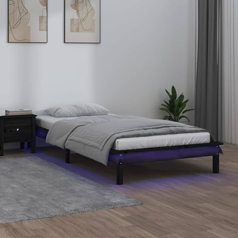 vidaXL Giroletto con LED Nero 90x200 cm in Legno Massello vidaXL Giroletto con LED Nero 90x200 cm in Legno Massello