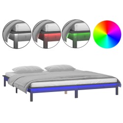 vidaXL Giroletto con LED Grigio 140x190 cm in Legno Massello
