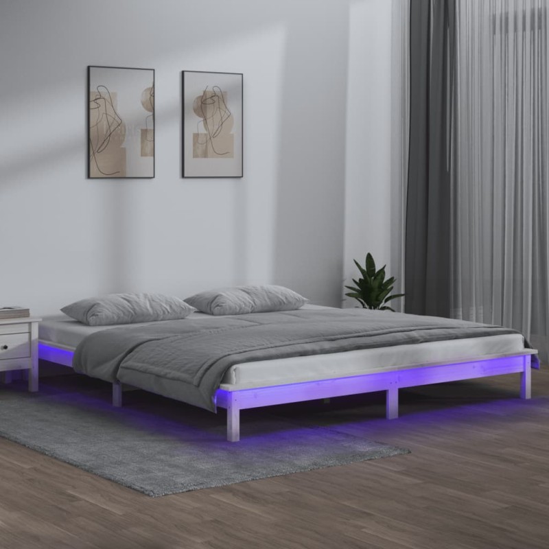 vidaXL Giroletto con LED Bianco 140x200 cm in Legno Massello vidaXL Giroletto con LED Bianco 140x200 cm in Legno Massello
