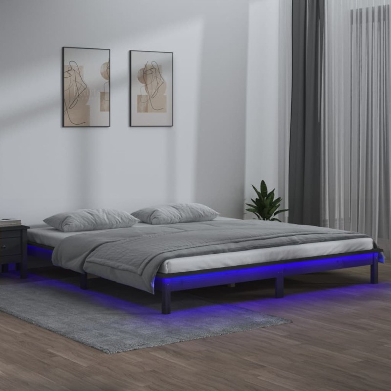 vidaXL Giroletto con LED Grigio 150x200cm King Size Legno Massello
