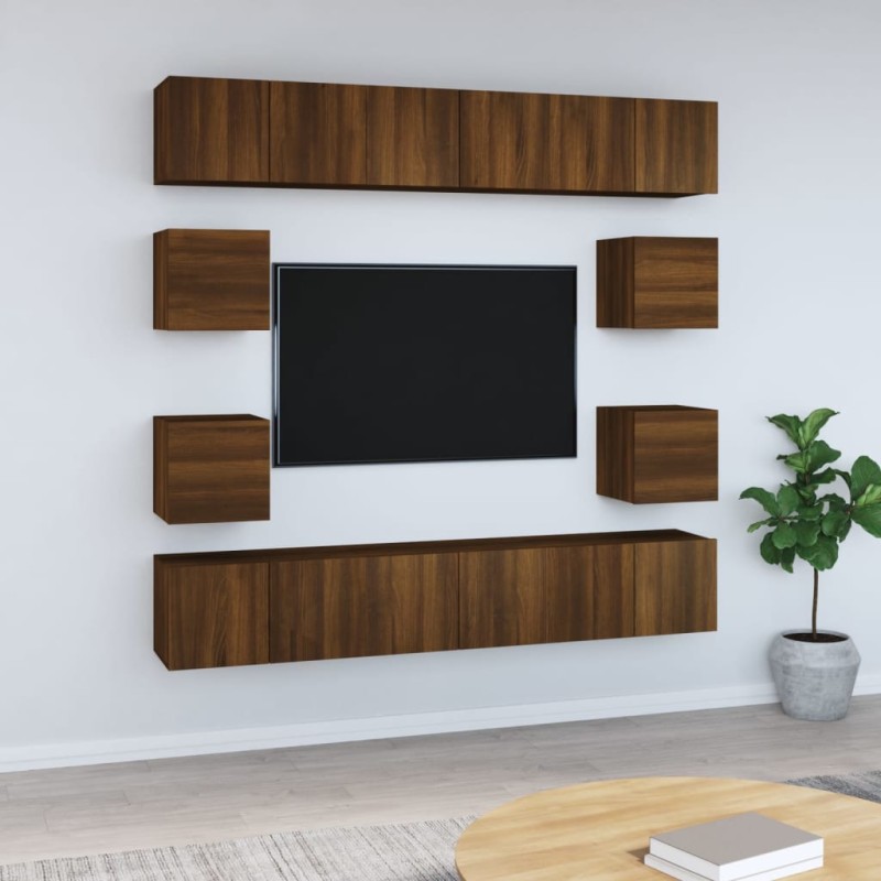 Set Mobili Porta TV 10 pz Rovere Marrone in Legno Multistrato Set Mobili Porta TV 10 pz Rovere Marrone in Legno Multistrato