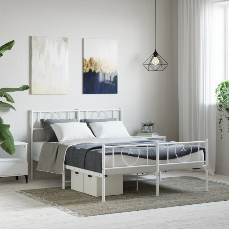 vidaXL Giroletto con Testiera e Pediera Metallo Bianco 140x190 cm vidaXL Giroletto con Testiera e Pediera Metallo Bianco 140x190 cm